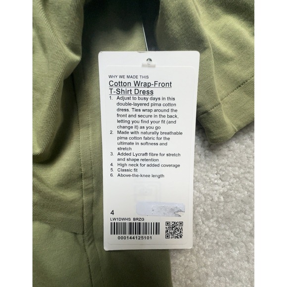 NWT Lululemon Cotton Wrap-Front T-Shirt Dress Olive Green Women's Size 4 - Picture 10 of 14